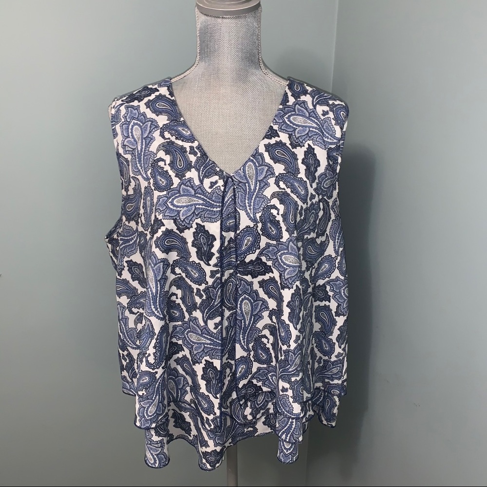 ALFRED SUNG Paisley print sleeveless layered blouse v-neck size XXL